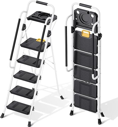 KINGRACK Folding 5-Step Ladder 800 lbs Capacity Safe Lock Handrail Tool Tray