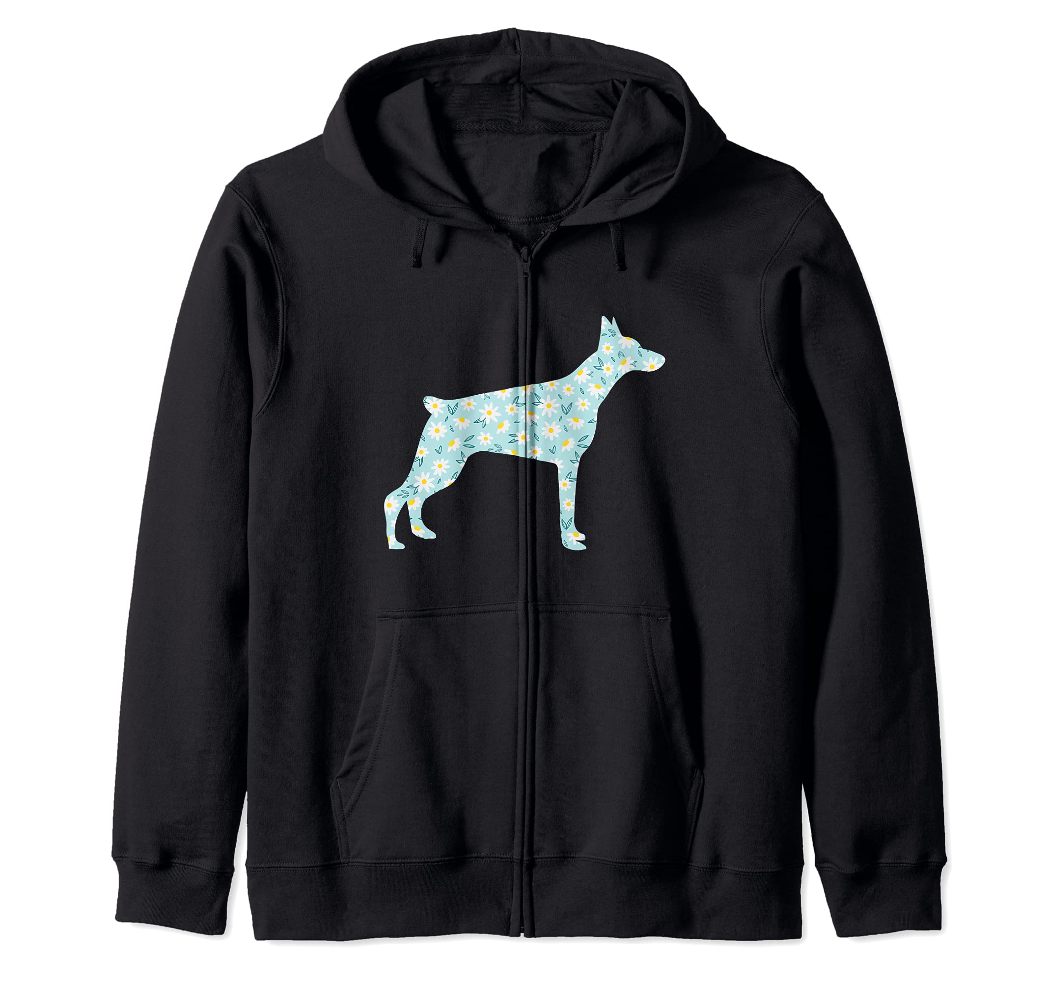 Doberman Dog Puppy Daisy Flowers Zip Hoodie
