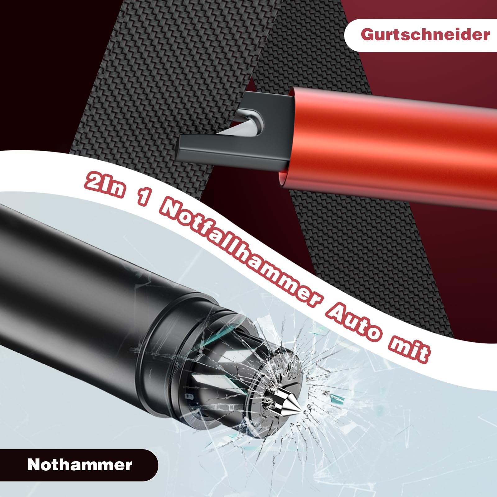 2 Stück Gurtschneider Notfallhammer, 2 In 1 Notfallhammer Auto mit Gurtschneider, Kompakter Tragbarer, Sicherheitshammer fürs Auto und Bus 4