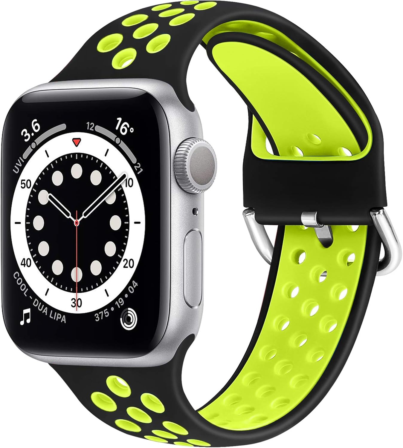 WNIPH Silicone Sports Bands Compatible with Apple Watch Band 42mm 44mm, Soft Breathable Silicone Straps Replacement Wristband for iwatch Series 6/5/4/3/2/1/SE for Men Women (Black Yellow, 42mm/44mm)