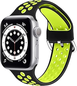 WNIPH Silicone Sports Bands Compatible with Apple Watch Band 42mm 44mm, Soft Breathable Silicone Straps Replacement Wristband for iwatch Series 6/5/4/3/2/1/SE for Men Women (Black Yellow, 42mm/44mm)