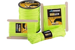 FISHLUND Paracord 550 lb, 7 Strand Type III Paracord Rope 50ft 4mm, High Strength Nylon Parachute Cord for Camping, Survival, Tactical and Hiking, Neon Green