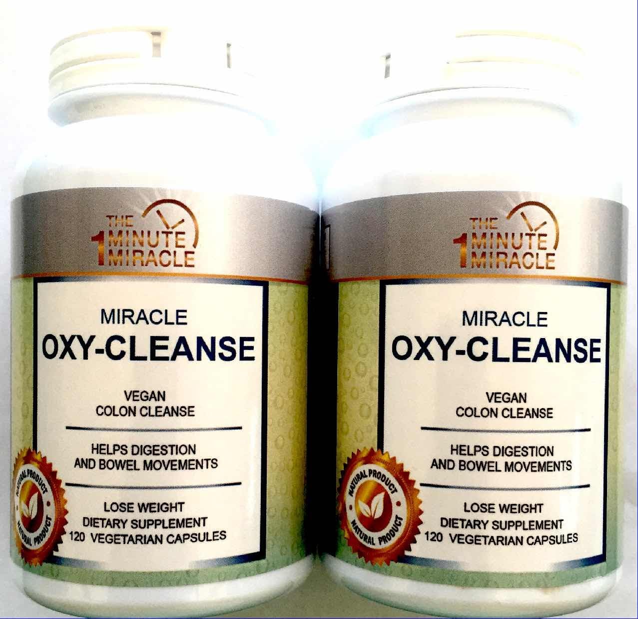 MIRACLE OXY-CLEANSE COLON CLEANSER AND DETOX - 2 BOTTLES - 120 VEGETARIAN CAPSULES