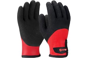 KAYGO Winter Waterproof Thermal Work Gloves for Men and Women, Full Hand Latex Coated, Acrylic Insulated Liner for Freezer Cold Weather, Fine Crinkle Grip,KG140W, Red,Large