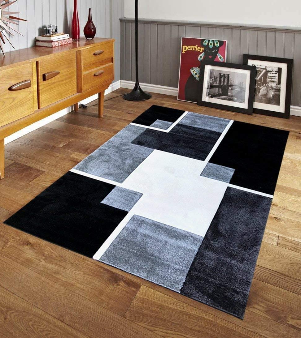 Pyramid Home Decor Easy Clean Stain Fade Resistant for Living Room Bedroom Kitchen Area Rug Renzo Collection, Modern Geometric Space Area Rug - Artistic Mediterranean Area Rug (5x7, Grey)