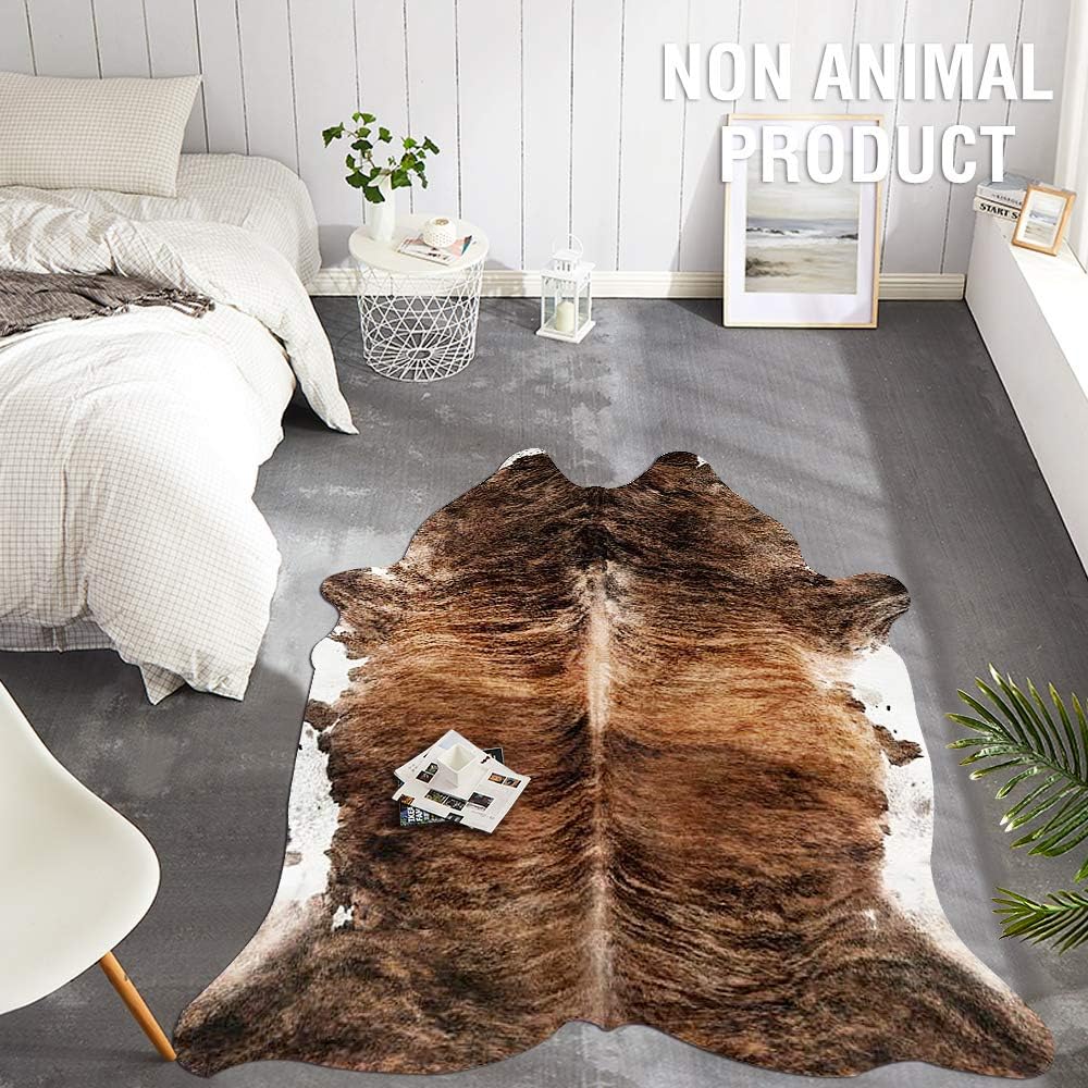 JINCHAN Cowhide Area Rug Faux Leather Animal Printed Soft Mat Safari Rug Indoor for Bedroom Living Room 5'1