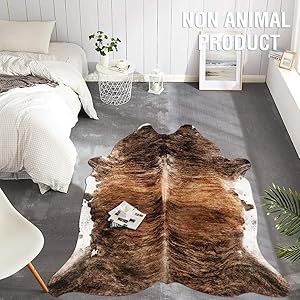 JINCHAN Cowhide Area Rug Faux Leather Animal Printed Soft Mat Safari Rug Indoor for Bedroom Living Room 5'1