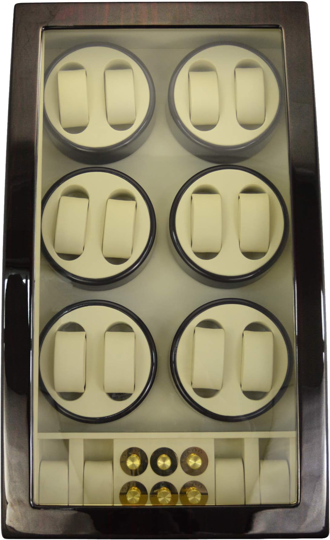 Luxury Automatic Watch Winder Display Box Case 12+4 Storage Leather with 6 Mode Timer Function [Wood Shell + Leather Pillow + Piano Paint + Tempered Glass]Safety Lock & Key (Ebony White)