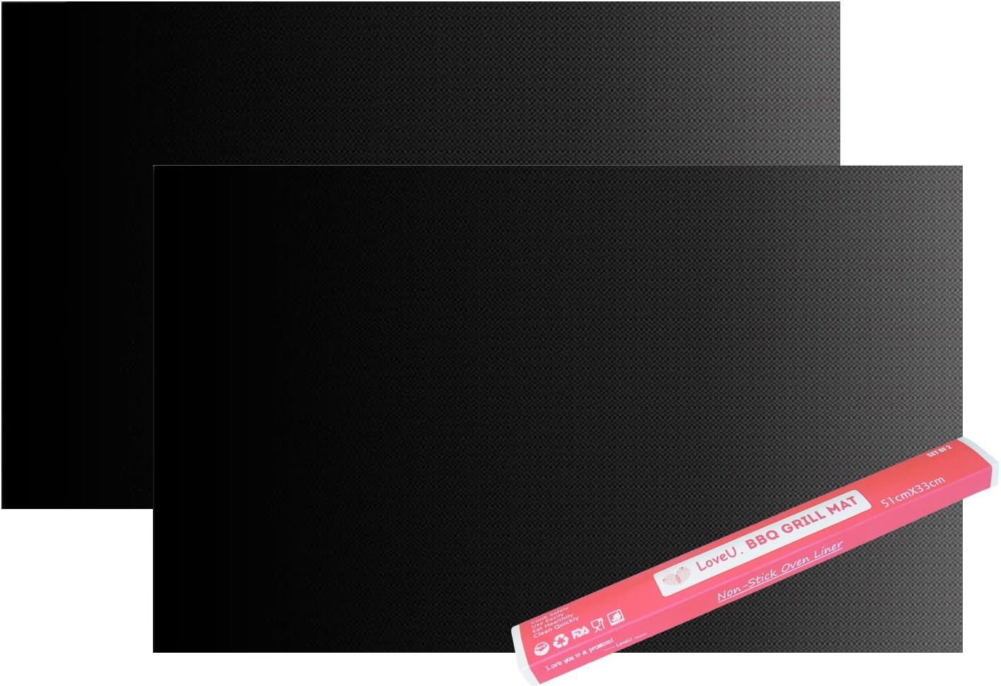 LoveU. NonStick Oven Mat Heavy Duty XL 20" x 13" Also for Oven Liner, BBQ Mat, Microwave Oven Liner, Grilling Mat (Black X 2)