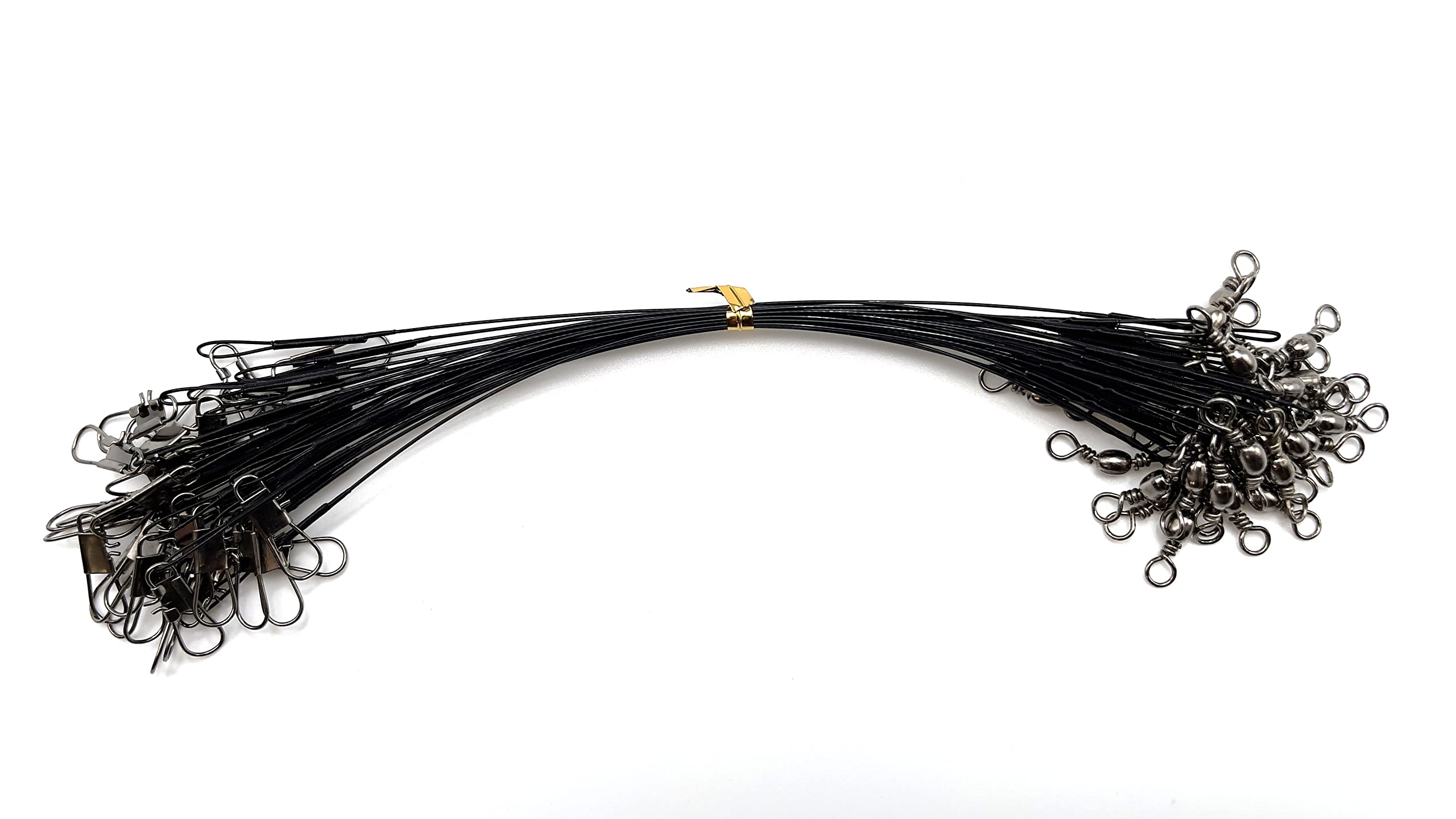 EVERBAY Fishing Leaders Anti Bite Stainless Steel Fishing Line with Swivels Snap Wire Leader for Connect Lures Bait Rig Hooks, Nylon-Coated Fishing Gear Fishing Gift, Black, 15cm/30pcs