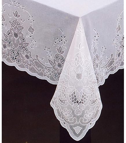 Violet Linen Mantel Con Diseño Bordado Renacentista, Color