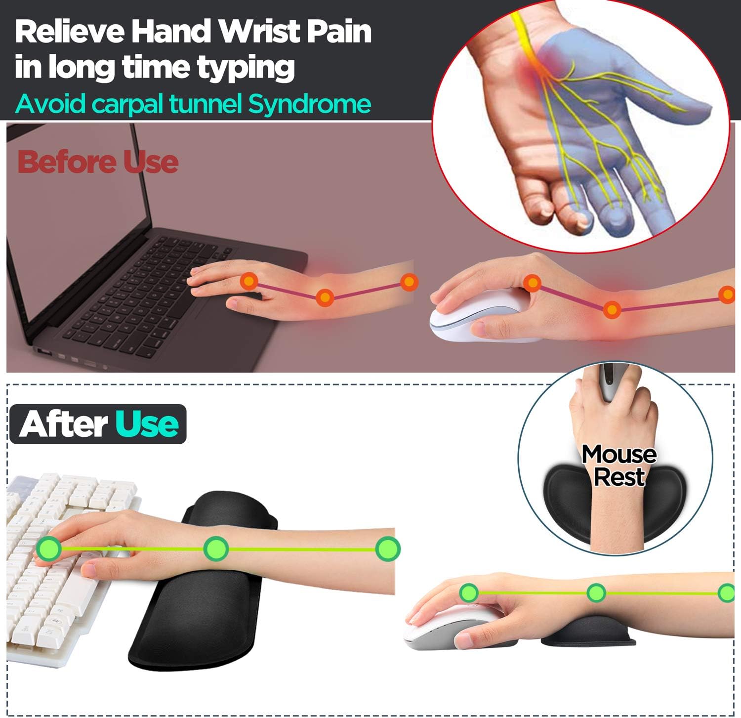 Gimars Upgrade Enlarge Gel Memory Foam Set Keyboard Wrist Rest Pad, Mouse Wrist Cushion Support for Office, Computer, Laptop, Mac, Comfortable, Lightweight for Easy Typing Pain Relief, Black : Office Products