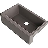 Novatto Baja Single Bowl Farmhouse Granite Composite Sink in Ash, 33-inch Width