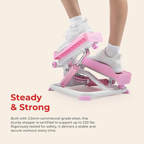 SUNNY HEALTH & FITNESS MINI STEPPER, COMPACT HOME WORKOUT EQUIPMENT FOR LEGS & GLUTES, LOW-IMPACT CARDIO MACHINE WITH DIGITAL MONITOR, QUIET HYDRAULIC RESISTANCE, PINK