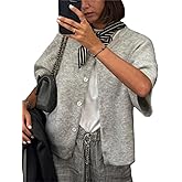 Women Knitted Crop Cardigan Shirt Short Sleeve Button Down Ribbed Knit Crop Top Y2k Girls Outwear Top Tee Shirt