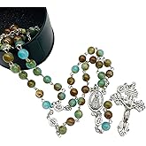 CACALOSS 6mm Seven Sorrows Rosary Blue Cat's Eye Rosarys Catholic Virgin Mary Rosarys With Exquisite Box