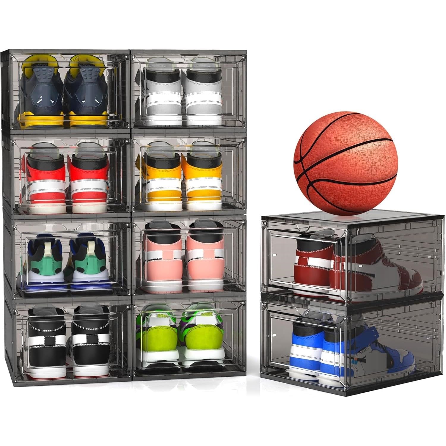 Photo 1 of Mitees 10 Pack XX Large Thicken Sturdy Hard Plastic Clear Stackable Shoe Storage Boxes for Size 12, Sneaker Shoe Rack Containers Holders Bins Display Case Organizer for Closet, Grey