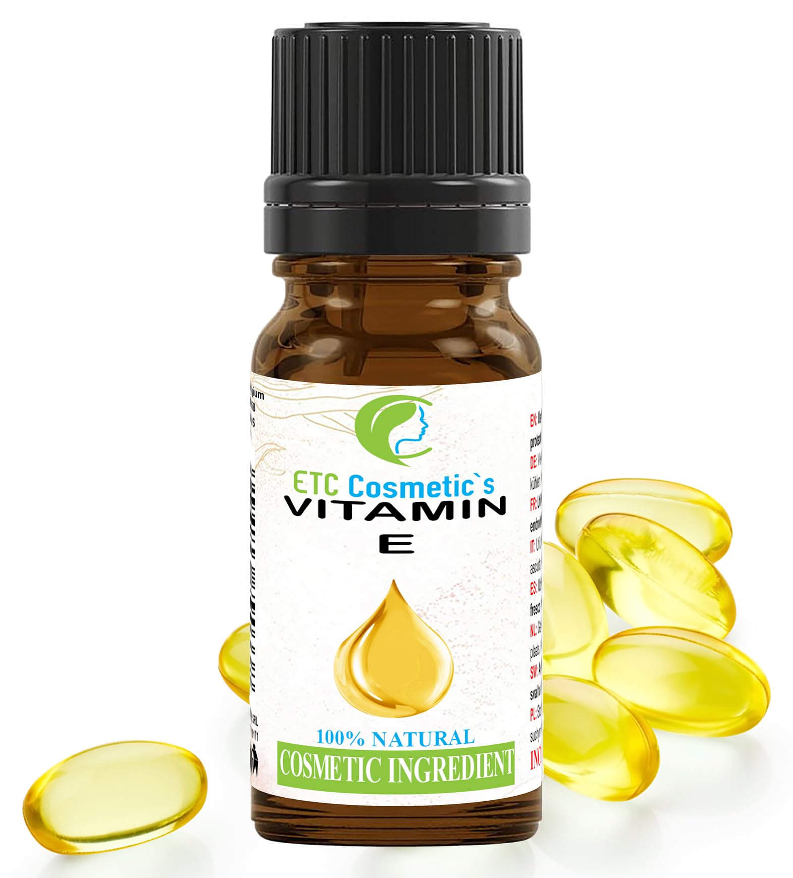 Pure Natural Vitamin E - 10 ml Serum | Use in anti-aging formulations, bath and hair products, facial and corporal lotions, lip sticks, lip balms, body oils, oily perfumes