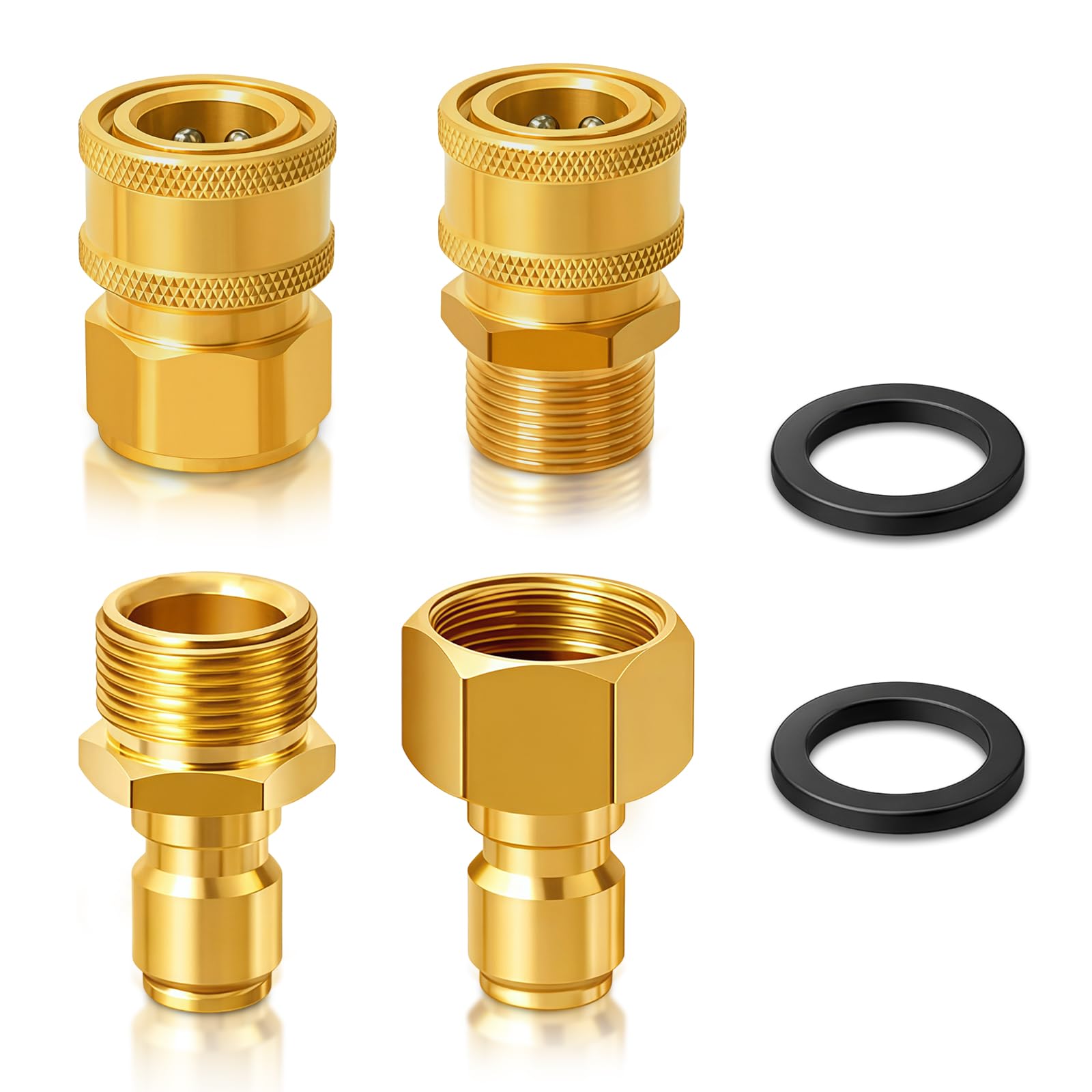 lcyen 4 Pcs M22-15mm to 3/8" Quick Release Swivel Fittings, Pressure Washer Adapter Set, 3/8 Quick Connect Pressure Washer, Pressure Washer Hose Pipe Fittings Accessories with 2 Sealing Rings
