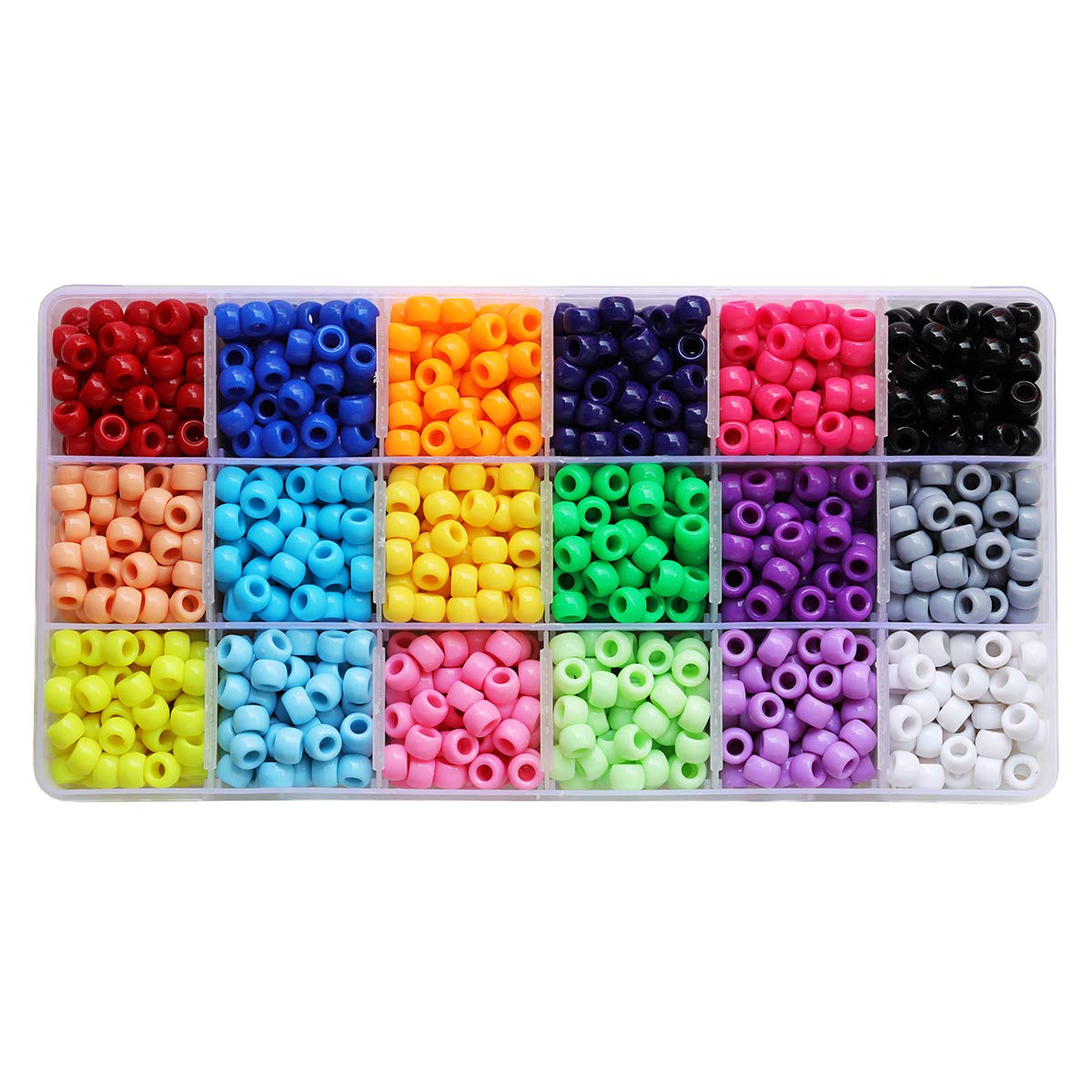 Bala&Fillic Pony Beads for Adult Handmade Crafting, Beads with Smooth Surface 18 Colors in Storage Box (6x9mm/18colors/1800pcs)