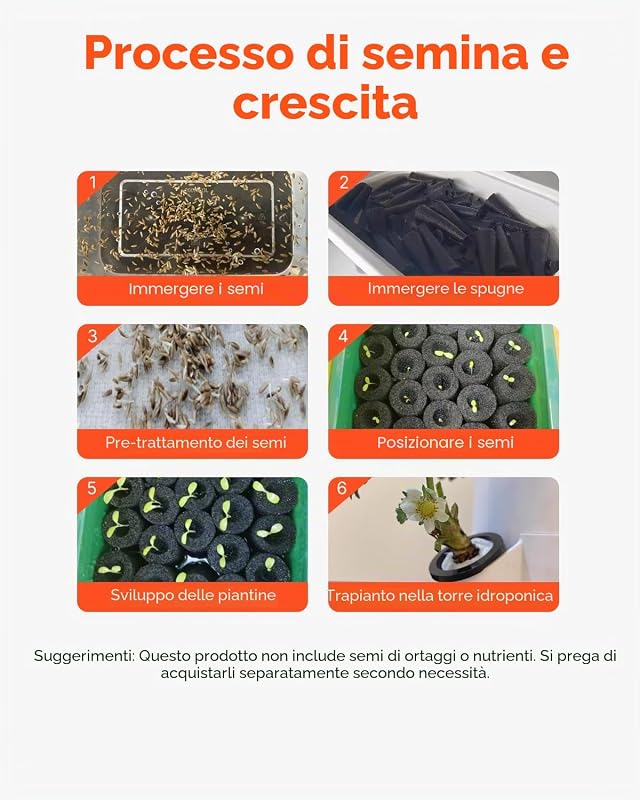 Sistema di Coltivazione Idroponica, 50 Baccelli Verticali a 10 Livelli, Torre Idroponica Mobile con Pompa dell'Acqua e Ruote, Germinazione Interno, per Erbe Aromatiche Frutta Verdura