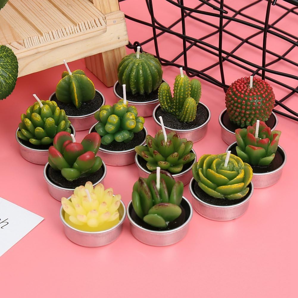FANTESI 12 Pcs Cactus Candles, Handmade Cactus Succulent Cactus Tealight for Spa Home Party Wedding Decoration Gifts(Style 1) - Image 5