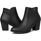 SHIBEVER Women's Ankle Boots Heel: Chunky Low Heeled Almond Toe Short Booties with Zipper Faux Suede Dress Western Fall 2025 Shoes