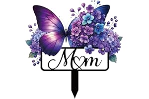 Rngmsi Mom Cemetery Decorations for Grave, Mother Metal Memorial Grave Markers, Butterfly Graveyard Sympathy Plaque, Butterfl