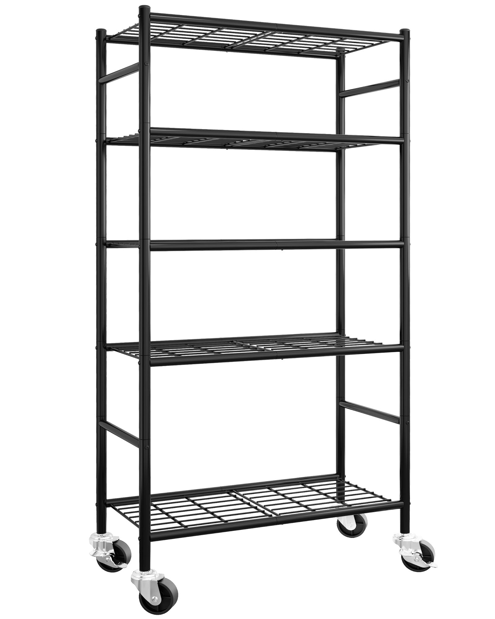 Photo 1 of **PARTS ONLY** Sakugi Storage Shelves Organizer - 5 Tier Metal Shelf Organizer with Metal Wheels and Adjustable Leveling Feet, Heavy Duty Garage Shelving for Kitchen, Pantry and Closet, 33.1"x12.6"x73.5", Black
