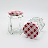 Offer Shop Glass Jars 280ml Hexagonal Red Gingham Lid - 6 Set view 6