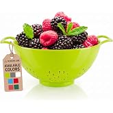 Meadow Lane 6-Inch Small Colander, 3-Cup Food Strainer, Meadow Green | BPA-free, dishwasher-safe mini colander has a wide, shallow bowl, 1/8-inch holes, two handles, ring foot and smooth edges.