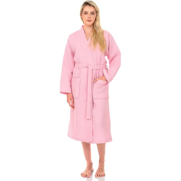 TowelSelections Accappatoio da uomo Kimono Waffel Spa, argento, M-L