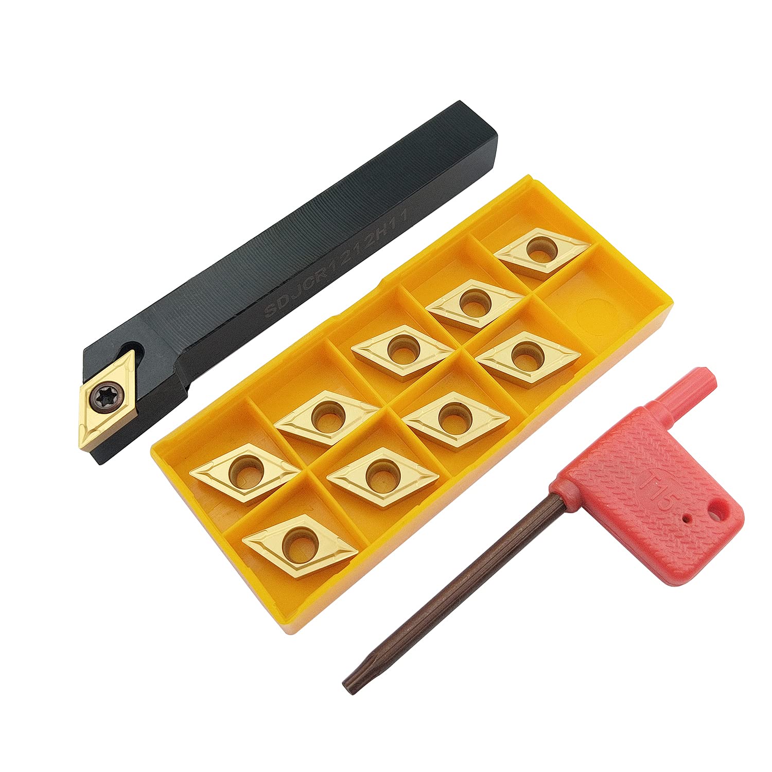 1pcs SDJCR1212H11 CNC Lathe Bar Turning Tool Holder 1pcs T15 Wrench 10pcs DCMT32.51 / DCMT11T304 Carbide Inserts……