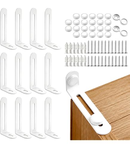 12-Pack No-Drill Furniture Anchors – Adhesive Anti-Tip Wall Straps For Bookshelves, Dressers, Cabinets, TV Stands & Mirrors (White)