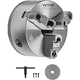 VEVOR 3-Jaw Lathe Chuck, 6 Inch (160 mm), Self-Centering Chuck with 1 1/2 in-8 Threaded Backing Plate, 0.12-5.71 in (3-145 mm) Clamping Range with T-wrench Screws, HT300 Material, for Wood Metal Lathe