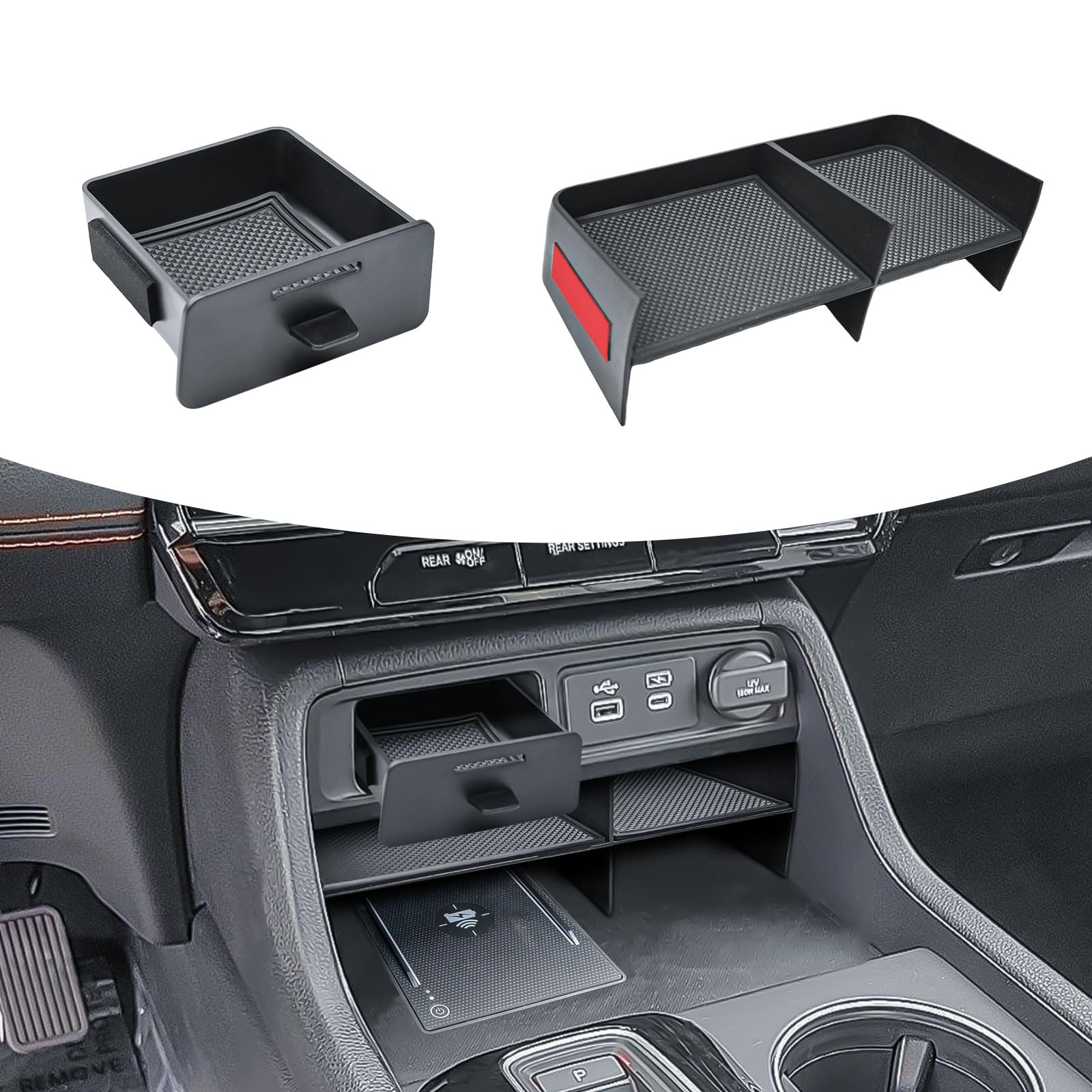 Photo 1 of TACOBRO 2PCS Center Console Organizer Tray and for 2023-2025 2026 Honda Pilot & 2026 Passport – Custom Fit Secondary Storage Box with Rubber Pad Increased Storage Space Insert Tray