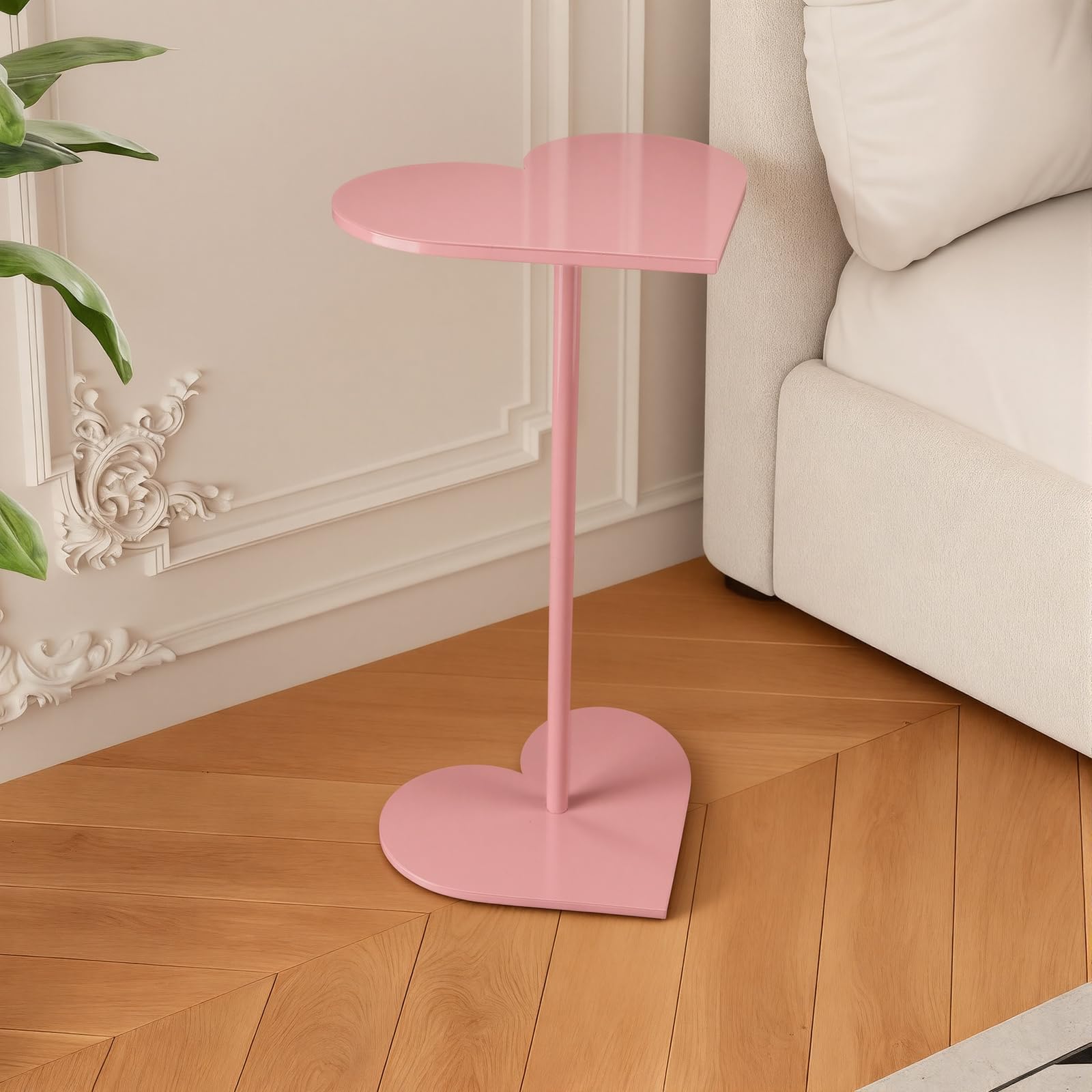 Photo 1 of BrightRow 14 x 25.6 Inch Pink Heart Side Table Double Heart Design Romantic Iron Small End Table for Valentine's Day Coffee Drink Wedding Home Living Room Bedroom Corner Decor
