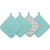 Cotton Pot Holders Cotton Made Machine Washable Heat Resistant Everyday Kitchen Basic Terry Pot Holder, Hot Pads, Trivet for Cooking and Baking Set of 4 (Sky Blue)