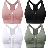 Zip Front Sports Bras for Women Adjustable Racerback Medium Support Bras Padded Post-Surgery Bras Seamless Yoga Athletic Bra