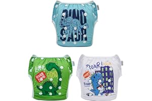 ALVABABY Swim Diapers 3pcs Baby & Toddler Snap One Size Reusable Adjustable Baby Boys' Swim Diapers for Swimming Lessons 3SWY60A