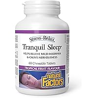 Natural Factors Stress-Relax Tranquil Sleep, 60 Chewable Tablets, Tropical Fruit Flavour, Suntheanine L-theanine, 5-HTP & Mel