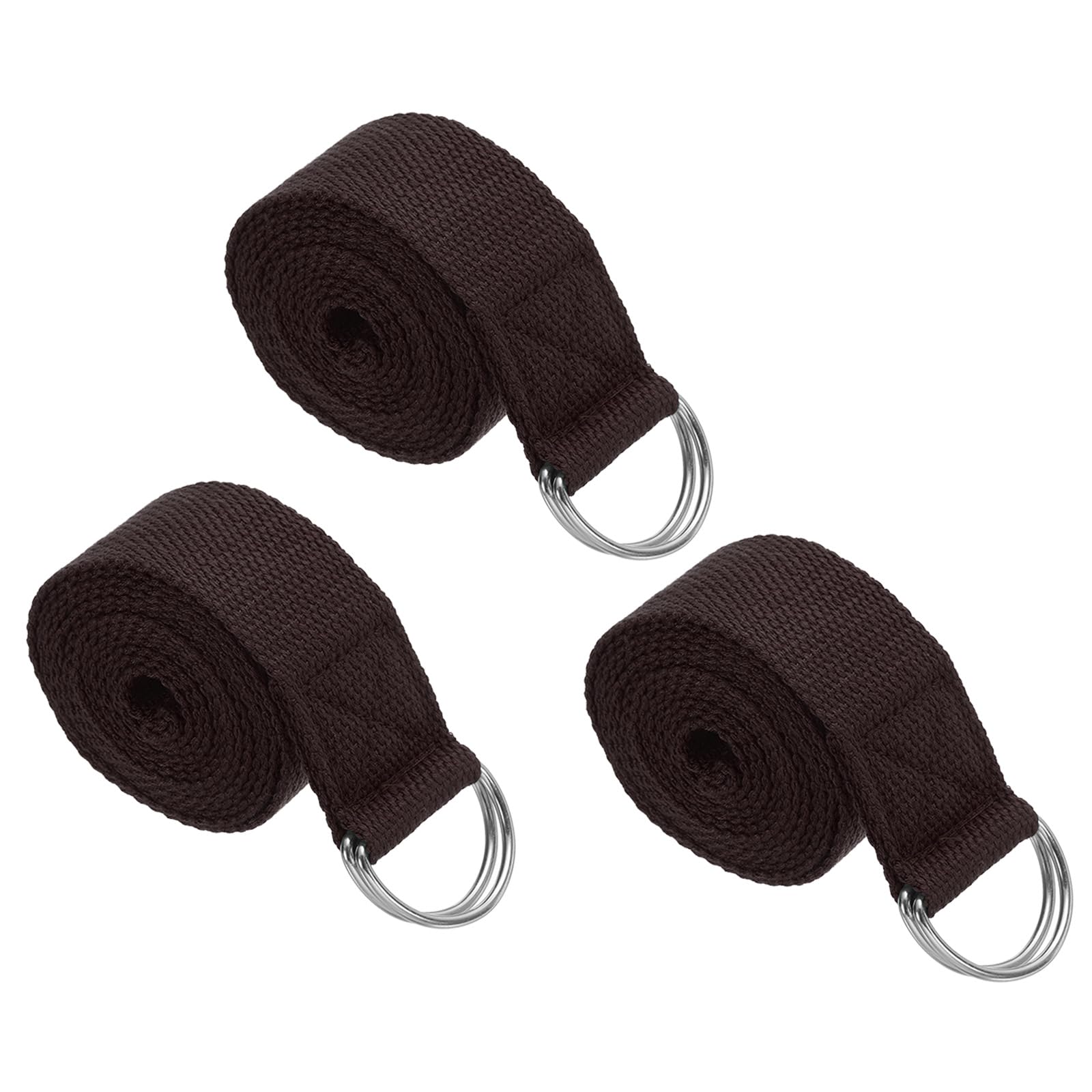 PATIKIL Yoga Strap for Stretching 8 Feet, 3Pcs Cotton Yoga Belt with Adjustable Metal D-Ring Buckle Stretch Bands for Fitness Pilates, Brown