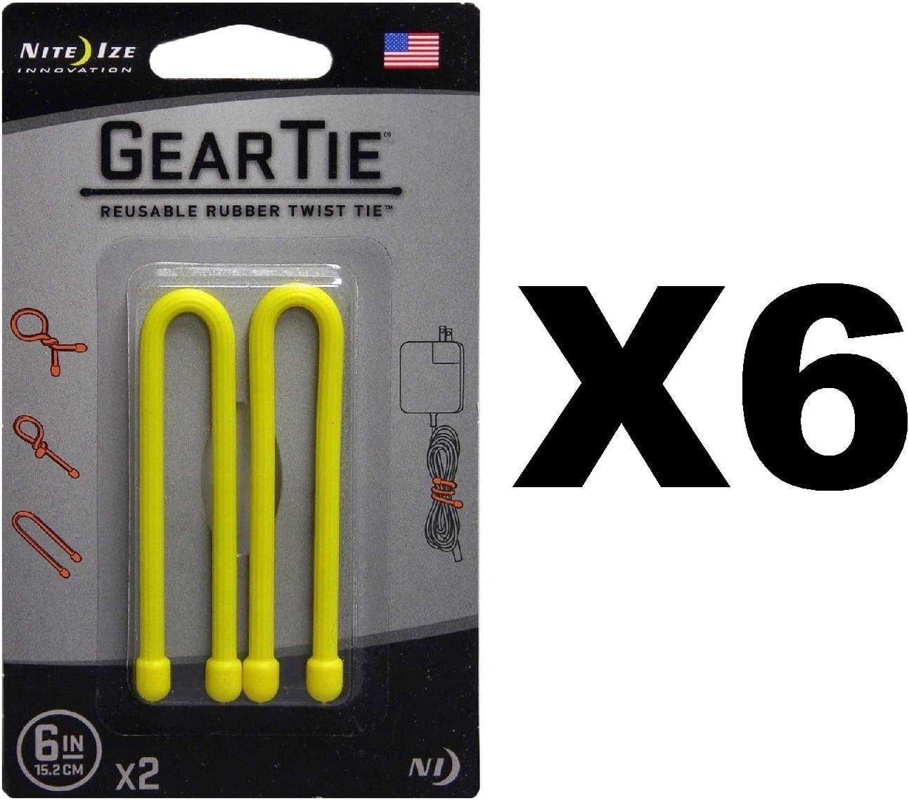 Nite Ize Gear Tie 6" Neon Yellow Reusable Rubber Twisty