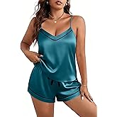 Ekouaer Pajamas for Women Set Silk Satin Pjs Sexy Lingerie Sleepwear Cami Shorts Set Summer Nightwear S-XXL