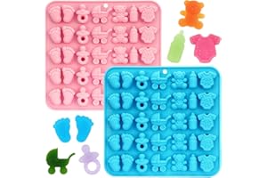 KINYFY 2 Pack Baby Shower Chocolate Molds, Babies Silicone Candy Molds with Onesie Feet Pacifier Cradles Bear Bottle, Babies Chocolate Molds for Party Cake Candy Gummy Cupcake Topper Decorations (Baby)