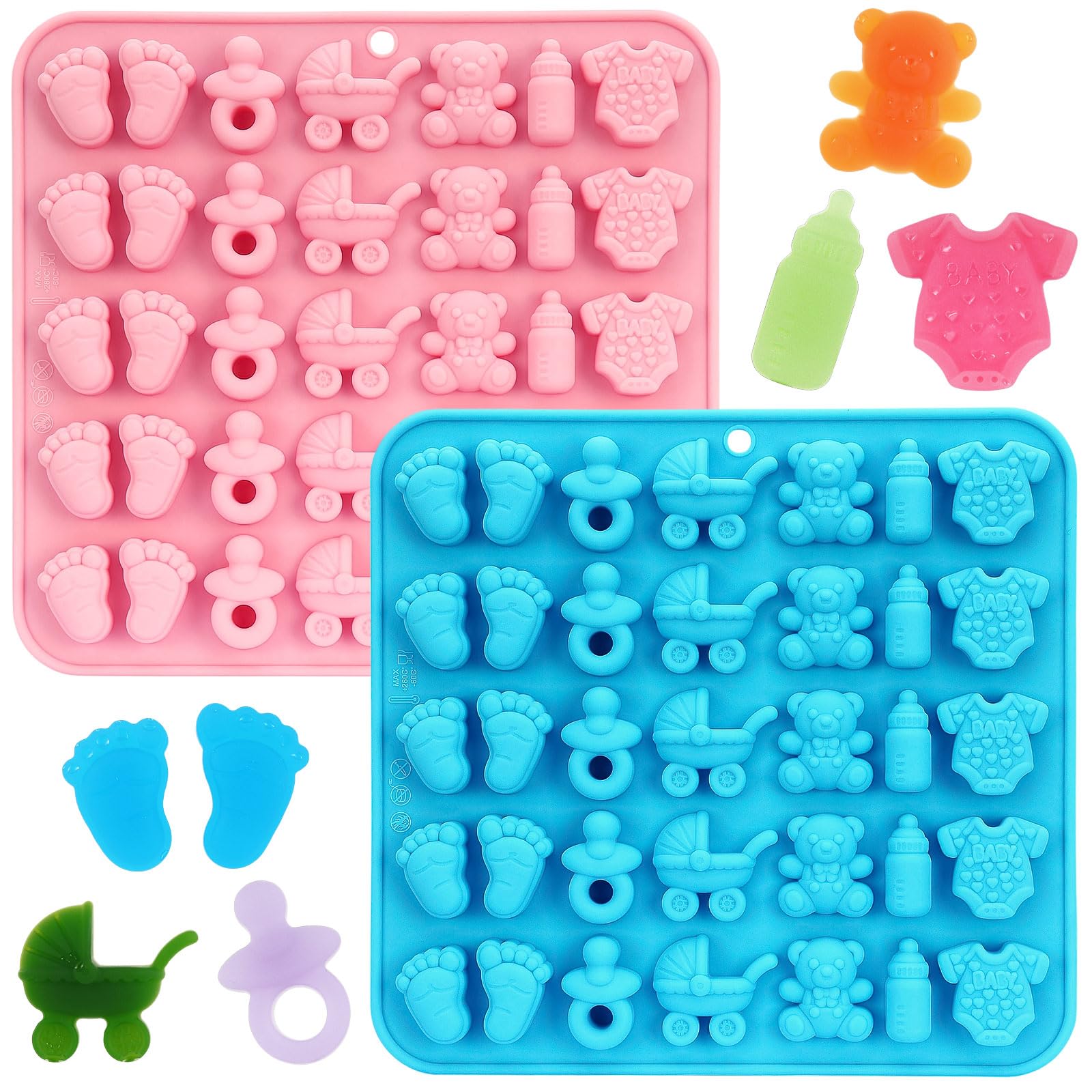 Photo 1 of 2 Pack Baby Shower Chocolate Molds, Babies Silicone Candy Molds with Onesie Feet Pacifier Cradles Bear Bottle, Babies Chocolate Molds for Party Cake Candy Gummy Cupcake Topper Decorations (Baby)