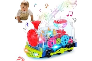Gear Train Toy Light Up Music Electric Train Toy Transparent Rotating Mechanical Gear Train for Kids Educational Toy Cartoon 
