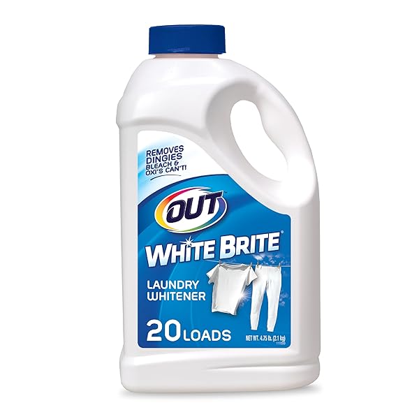 OUT WHITE BRITE LAUNDRY WHITENER BLEACH ALTERNATIVE, STAIN REMOVER DETERGENT BOOSTER POWDER FOR CLOTHES, 4 POUND 12 OUNCE BOTTLE