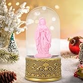 Christmas Virgin Mary Snow Glitter Globe Decoration Pink Virgin Mary Statue with USB/Battery Options, 6H Timer Christmas Snow Globe Religious Snowglobes for Holiday Decorations Gifts (Gold)