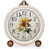 Classic Vintage Table Clock - 5.2in Cute Sunflower Analog Clock, Silent Non-Ticking Desk Clock with Distressed Metal Frame for Office, Living Room or Bedroom (Sunflower)